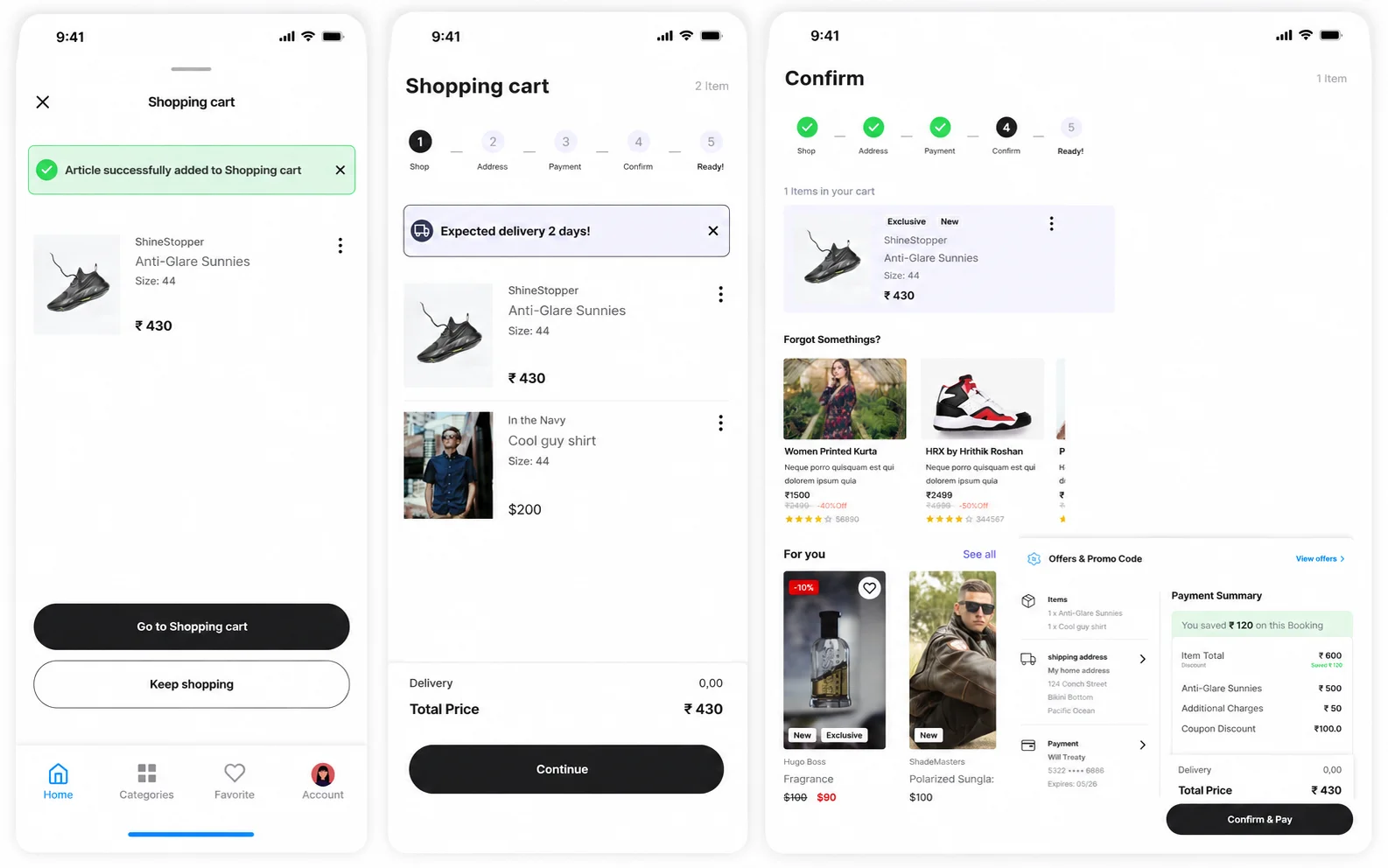 Mobile shopping screen